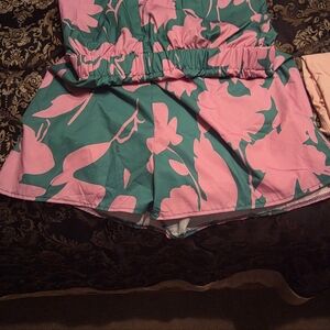 SHEIN Pink and Green Floral Romper
